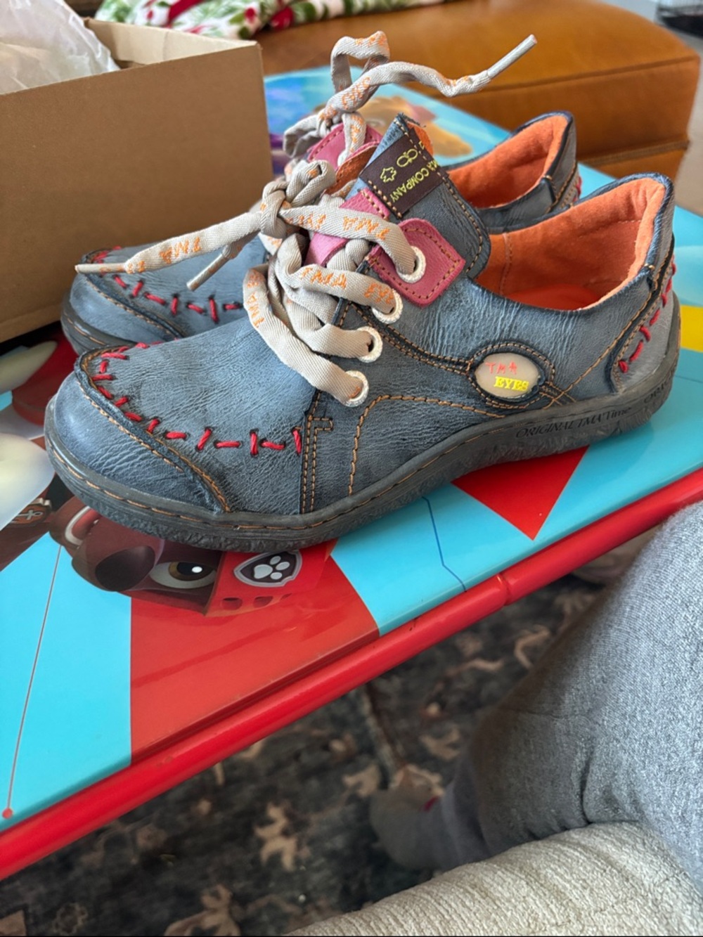 Casual Women's Lace-Up Sneakers in Denim Blue with Coral Trim